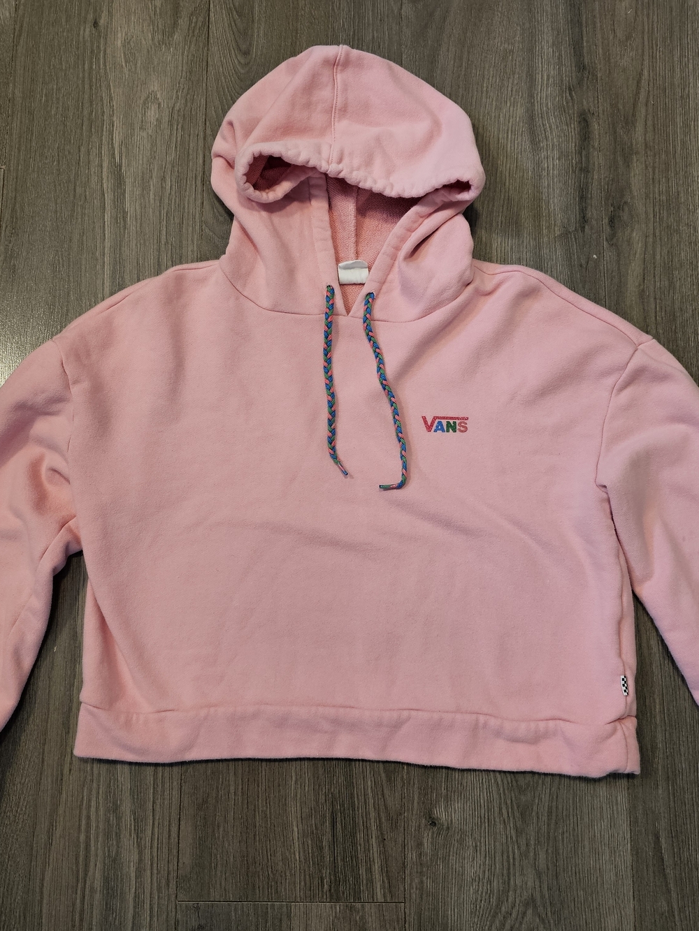 Vans Pink Cropped Hooded Sweatshirt with Multicolor Drawstrings